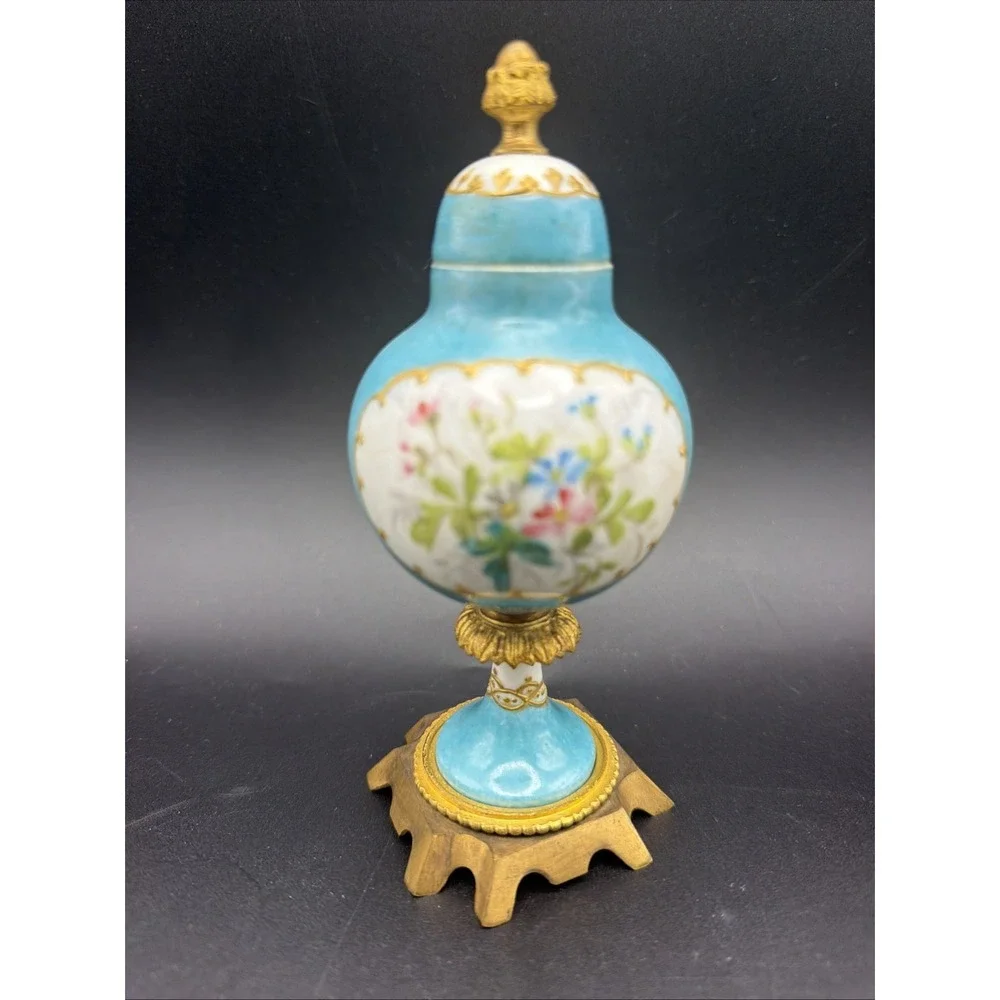 Antique Sevres Style Porcelain Vase Signed Luce Hand Painted Gilt Bronze 6
